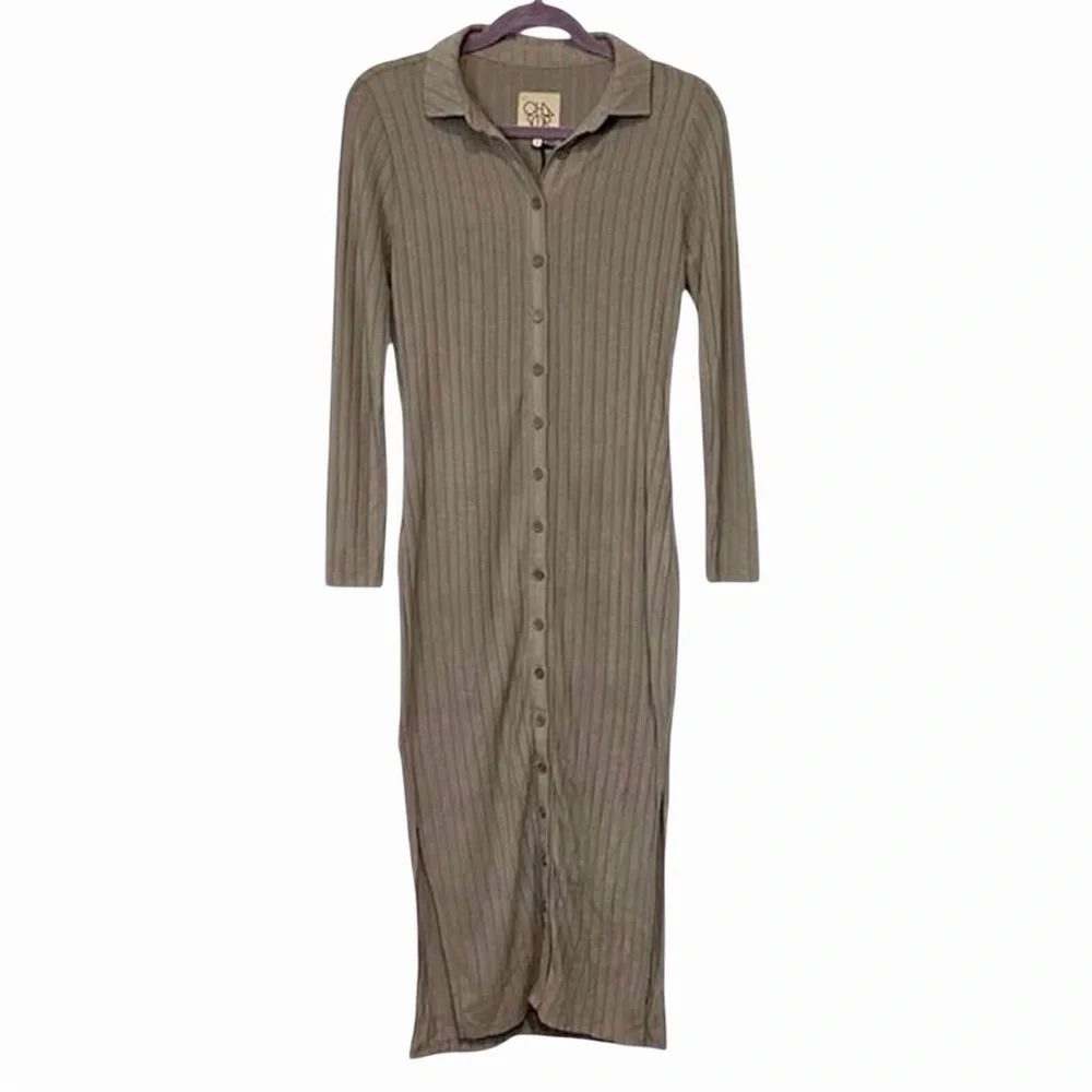 Chaser Women's collared dress Long Sleeve Button Down tan Size S - Picture 2 of 9